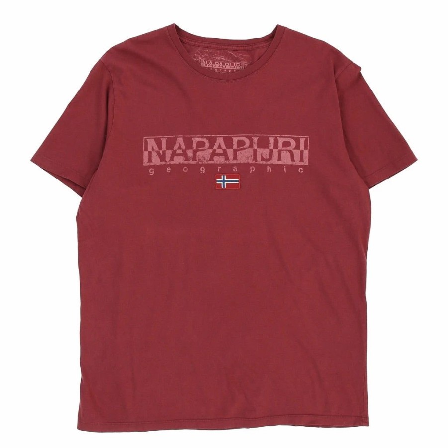 Vintage T-Shirts * | Vintage Napapijri T-Shirt Xl Burgundy Cotton