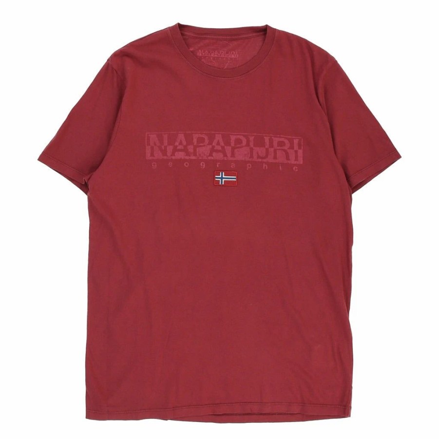 Vintage T-Shirts * | Vintage Napapijri T-Shirt Xl Burgundy Cotton