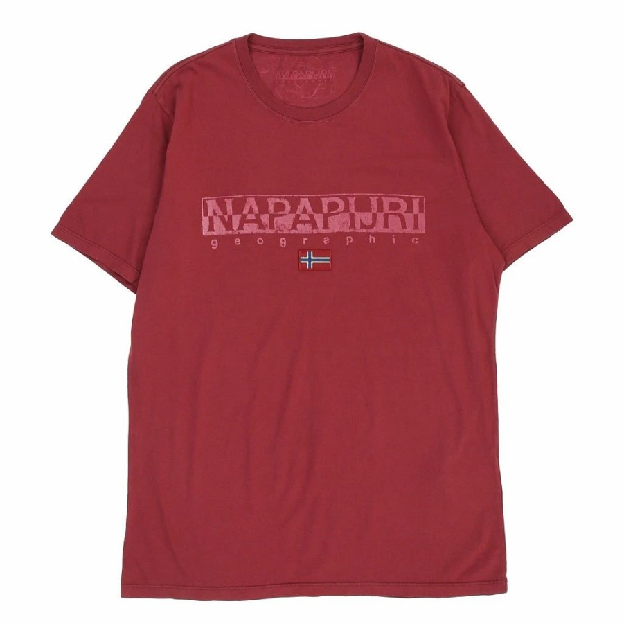 Vintage T-Shirts * | Vintage Napapijri T-Shirt Xl Burgundy Cotton