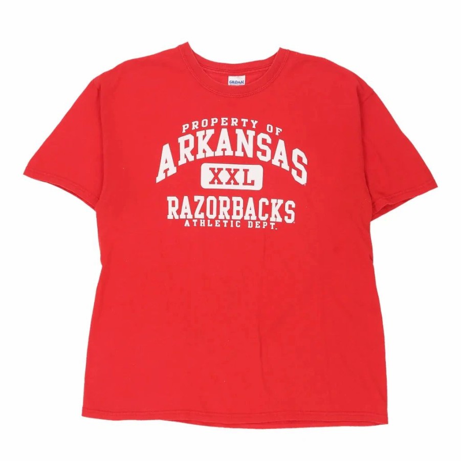 Vintage T-Shirts * | Vintage Arkansas Razorbacks Gildan T-Shirt Large Red Cotton