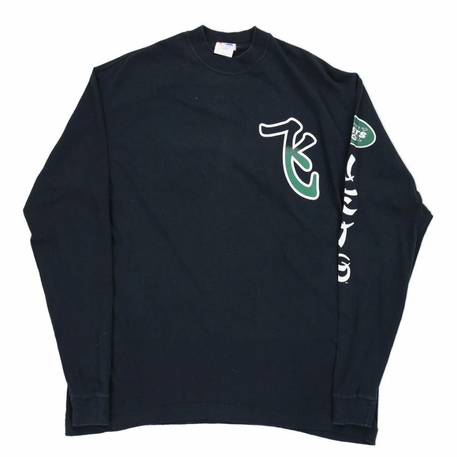 Vintage T-Shirts * | Vintage New York Jets Majestic Long Sleeve T-Shirt Large Black Cotton