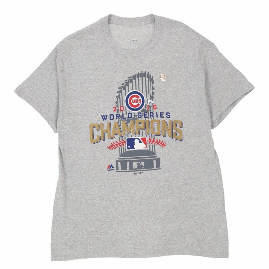 Vintage T-Shirts * | Pre-Loved Chicago Cubs 2016 Majestic T-Shirt Large Grey Cotton