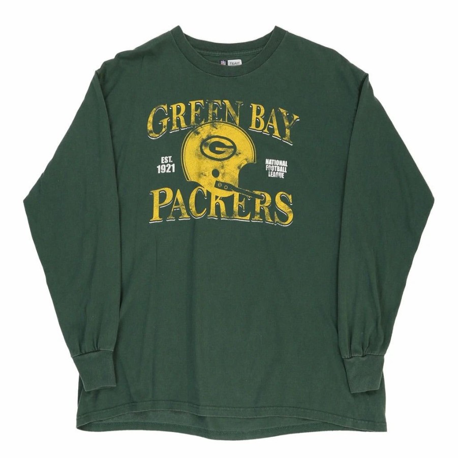 Vintage T-Shirts * | Vintage Green Bay Packers Nfl Long Sleeve T-Shirt Large Green Cotton