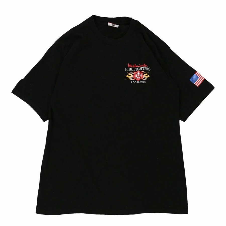 Vintage T-Shirts * | Vintage Westminster Firefighters Union Made T-Shirt Large Black Cotton