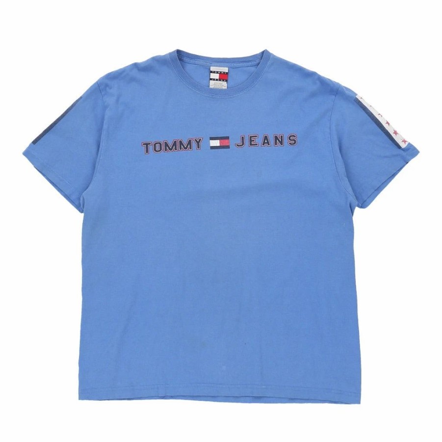 Vintage T-Shirts * | Vintage Tommy Jeans T-Shirt Large Blue Cotton