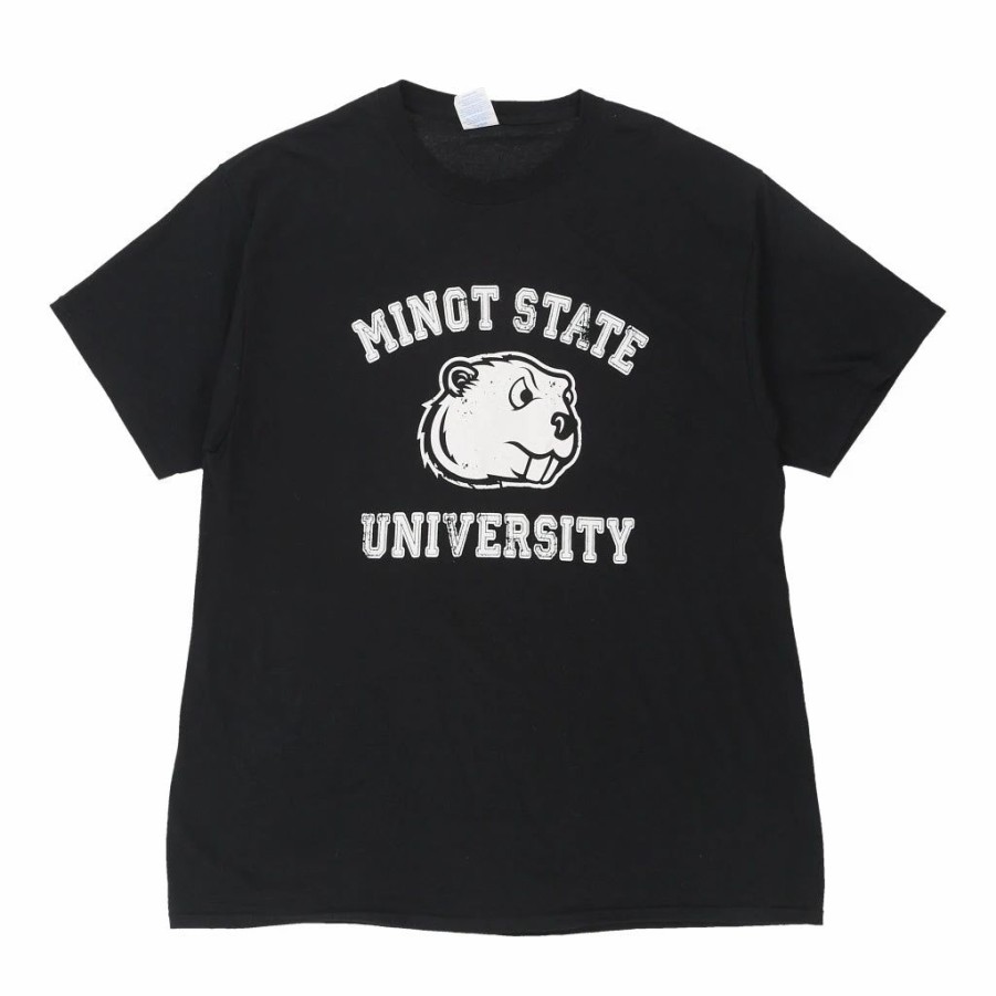 Vintage T-Shirts * | Vintage Minot State University Port & Company T-Shirt Large Black Cotton