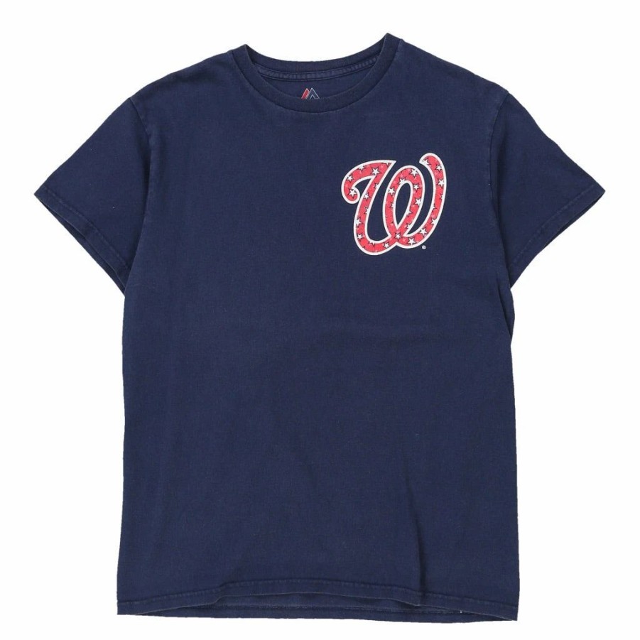 Vintage T-Shirts * | Vintage Washington Nationals Majestic T-Shirt Medium Navy Cotton