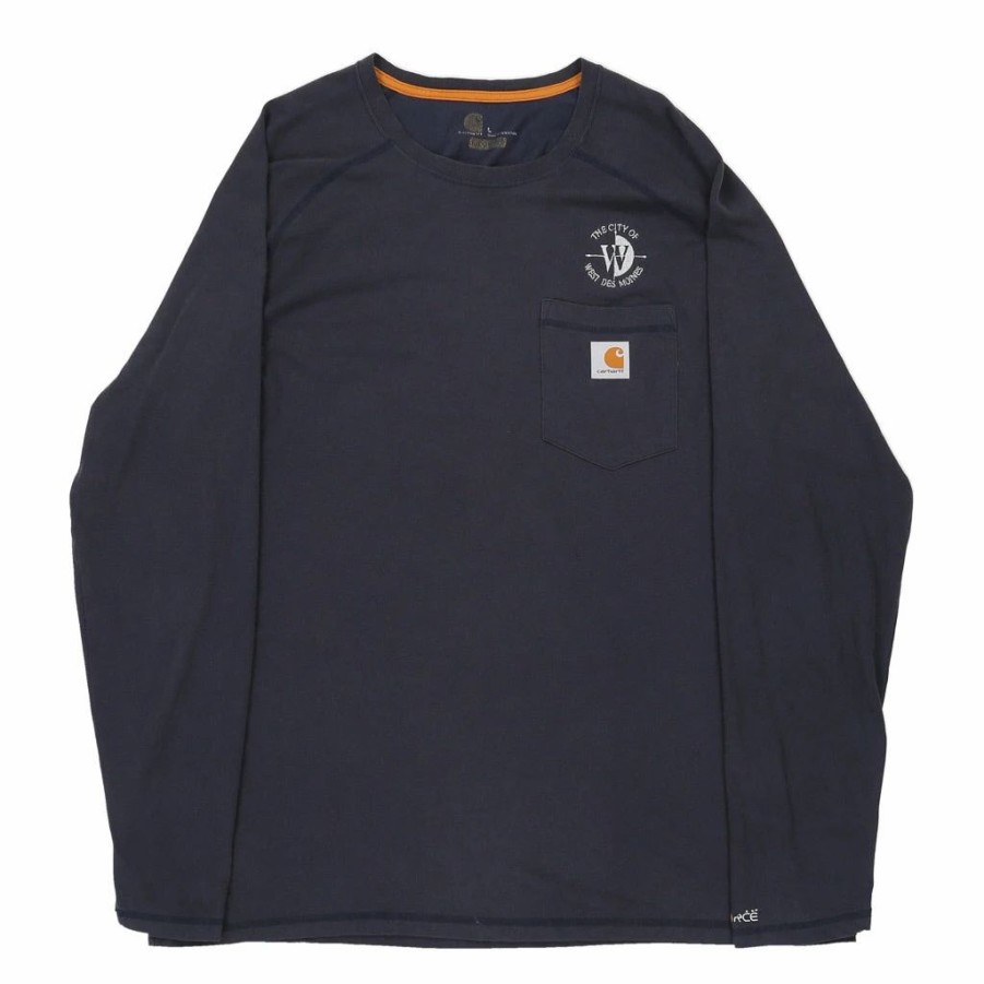 Vintage T-Shirts * | Vintage Carhartt Long Sleeve T-Shirt Large Blue Cotton