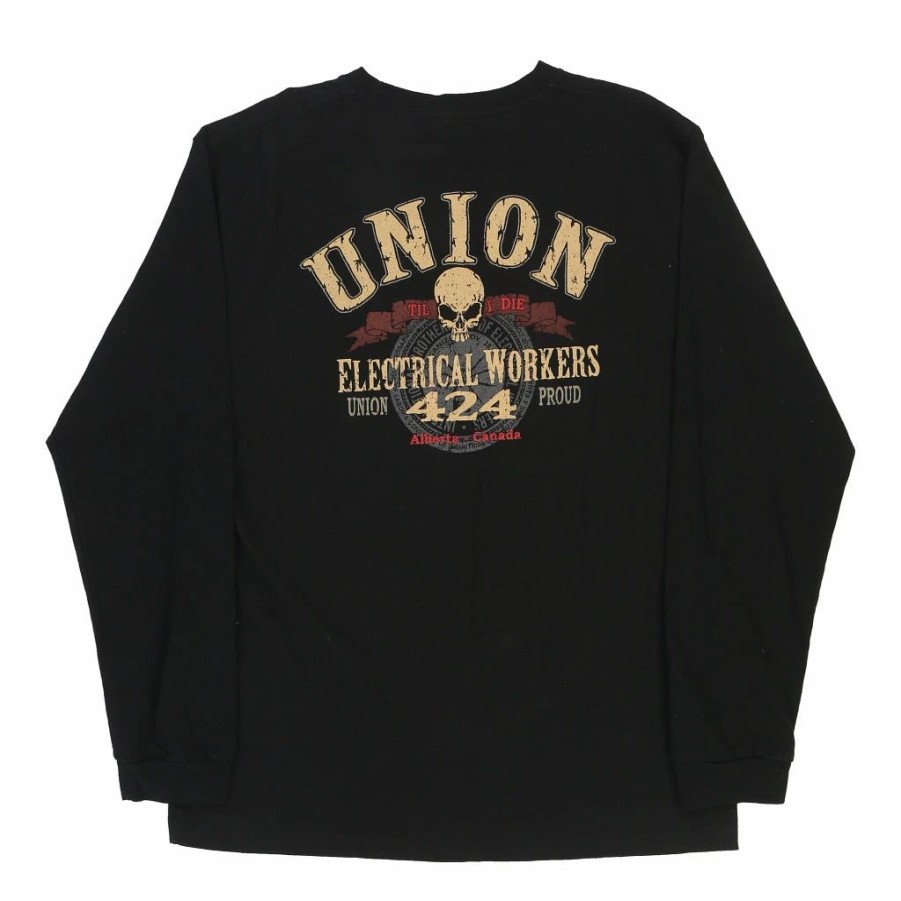 Vintage T-Shirts * | Vintage Electrical Workers Union 424 Canadian Union Apparel Long Sleeve T-Shirt Large Black Cotton