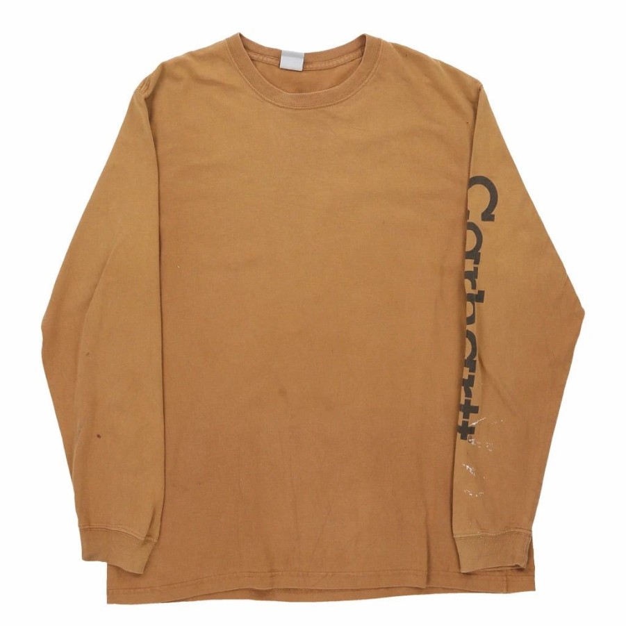 Vintage T-Shirts * | Vintage Carhartt Long Sleeve T-Shirt Medium Brown Cotton