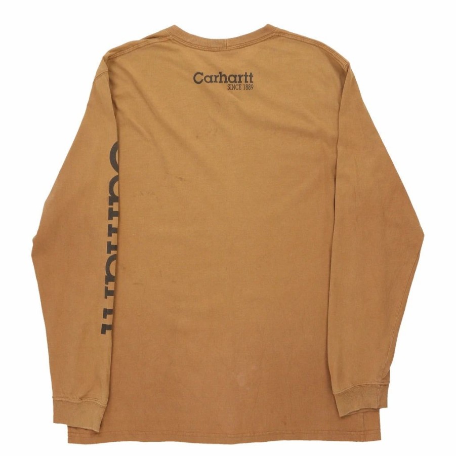 Vintage T-Shirts * | Vintage Carhartt Long Sleeve T-Shirt Medium Brown Cotton