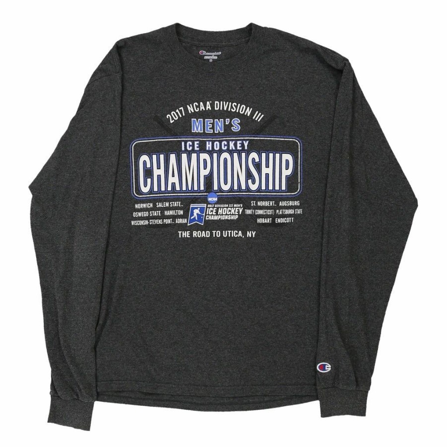 Vintage T-Shirts * | Pre-Loved Ice Hockey Championship 2017 Champion Long Sleeve T-Shirt Medium Grey Cotton