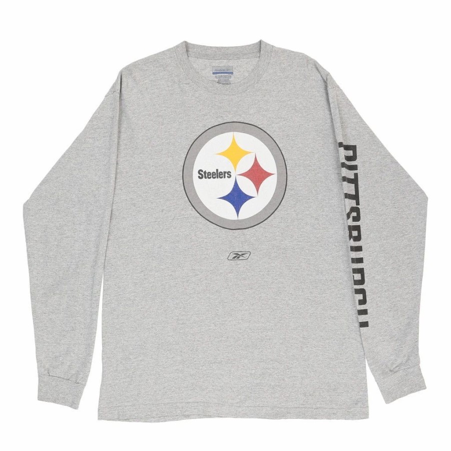 Vintage T-Shirts * | Vintage Pittsburgh Steelers Reebok Long Sleeve T-Shirt Medium Grey Cotton