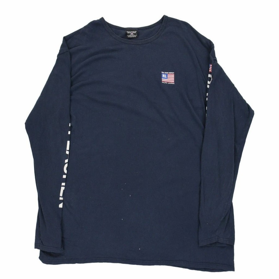 Vintage T-Shirts * | Vintage Ralph Lauren Long Sleeve T-Shirt Large Navy Cotton