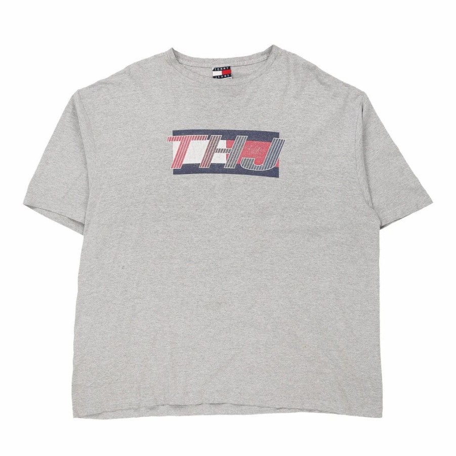 Vintage T-Shirts * | Vintage Tommy Hilfiger Jeans T-Shirt 2Xl Grey Cotton