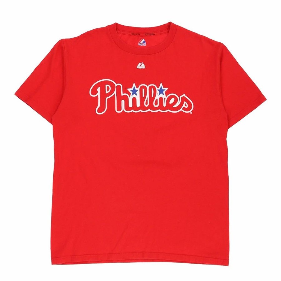 Vintage T-Shirts * | Vintage Philadelphia Phillies Majestic T-Shirt Medium Red Cotton