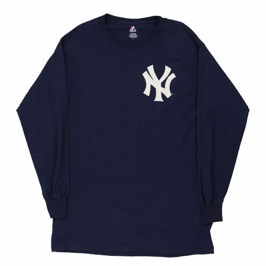 Vintage T-Shirts * | Vintage New York Yankees Majestic Long Sleeve T-Shirt Large Blue Cotton