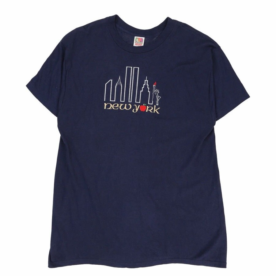 Vintage T-Shirts * | Vintage New York Fruit Of The Loom T-Shirt Xl Navy Cotton