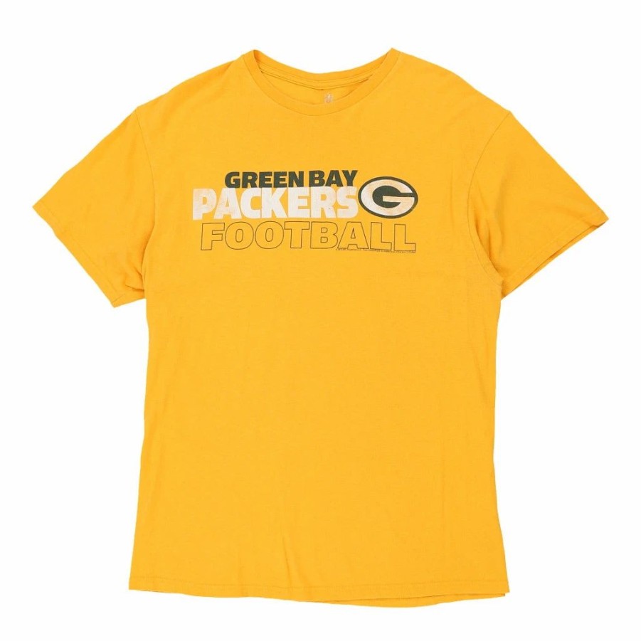 Vintage T-Shirts * | Vintage Green Bay Packers Nfl T-Shirt Large Yellow Cotton