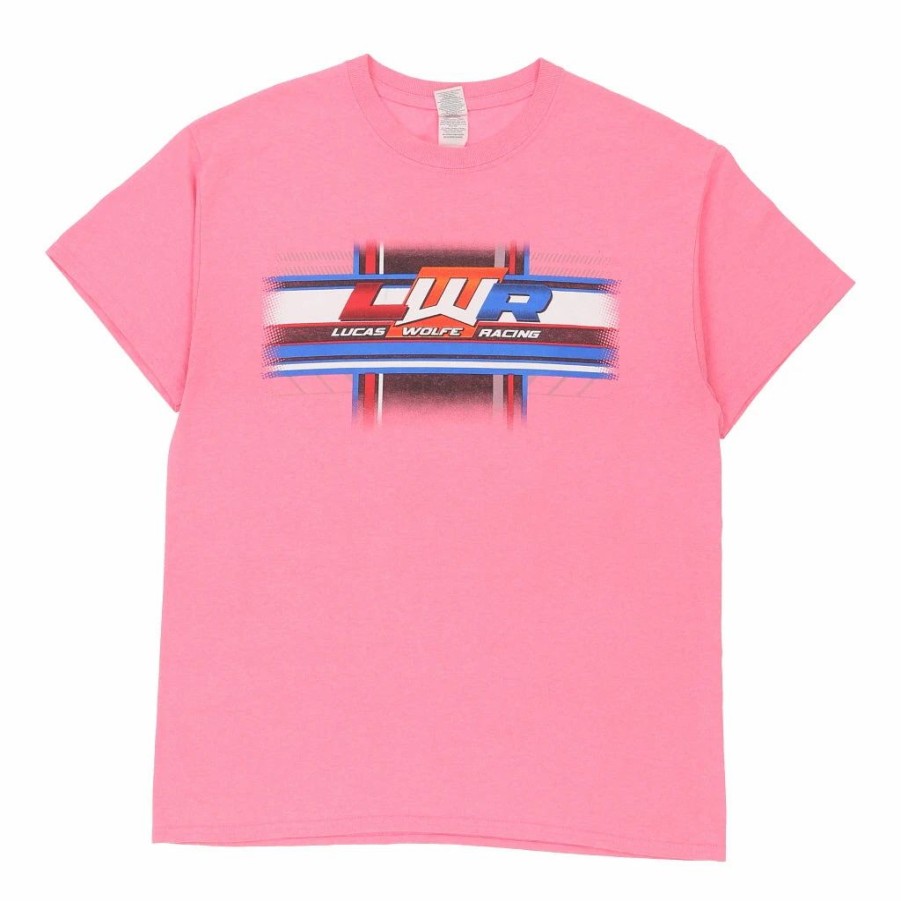 Vintage T-Shirts * | Vintage Lucas Wolfe Racing Gildan T-Shirt Large Pink Cotton