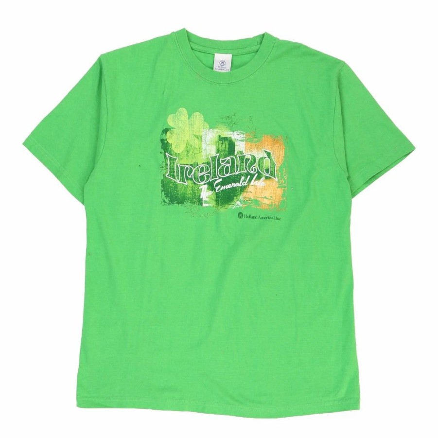 Vintage T-Shirts * | Vintage Ireland The Emerald Isle Holland American Line T-Shirt Large Green Cotton