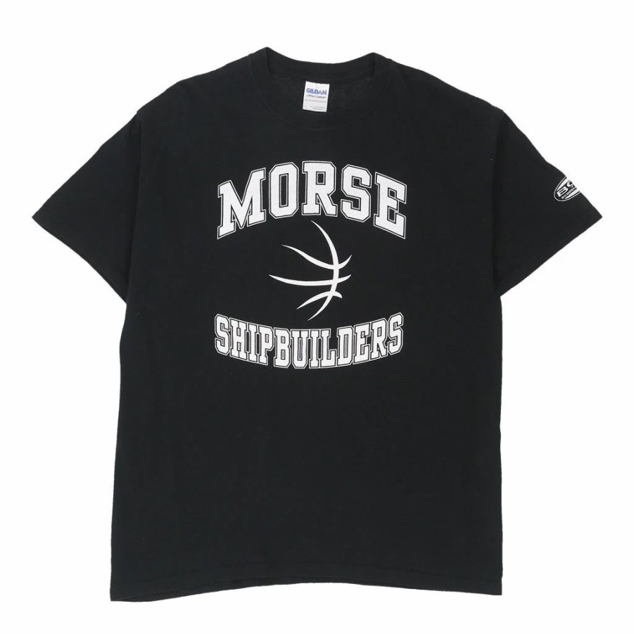 Vintage T-Shirts * | Vintage Morse Shipbuilders Gildan T-Shirt Large Black Cotton