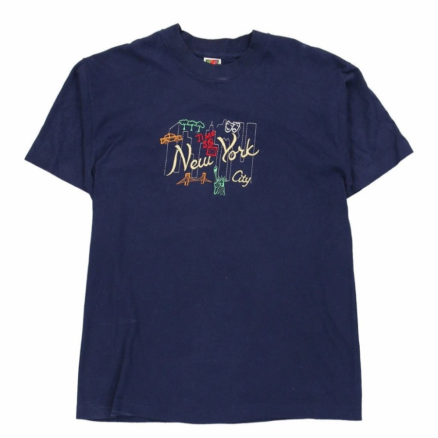 Vintage T-Shirts * | Vintage Fruit Of The Loom T-Shirt Large Navy Cotton