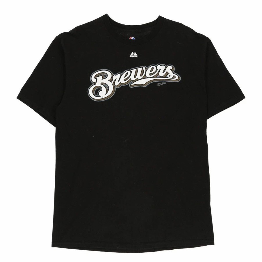 Vintage T-Shirts * | Vintage Milwaukee Brewers Majestic T-Shirt Large Black Cotton