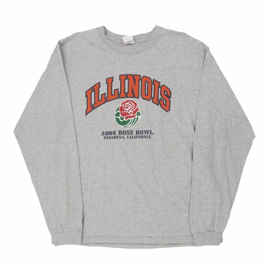 Vintage T-Shirts * | Vintage Illinois 2008 Rose Bowl Anvil Long Sleeve Top Xl Grey Cotton