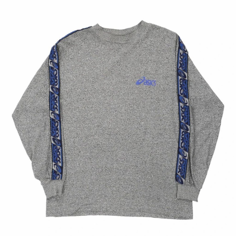 Vintage T-Shirts * | Vintage Asics Long Sleeve T-Shirt Large Grey Cotton