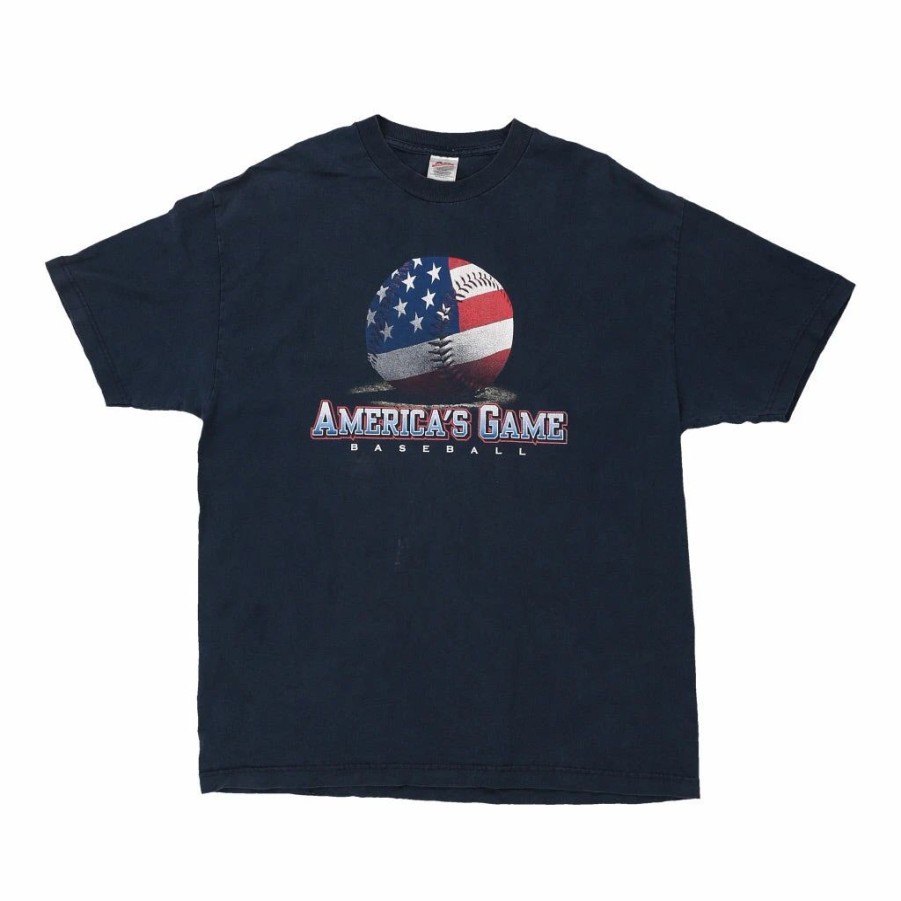 Vintage T-Shirts * | Vintage Americas Game Baseball Alstyle T-Shirt Xl Blue Cotton