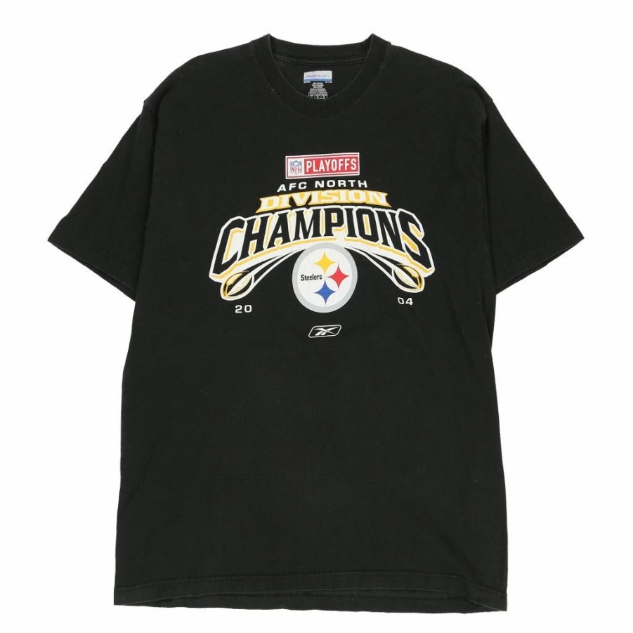 Vintage T-Shirts * | Vintage Pittsburgh Steelers Reebok T-Shirt Large Black Cotton