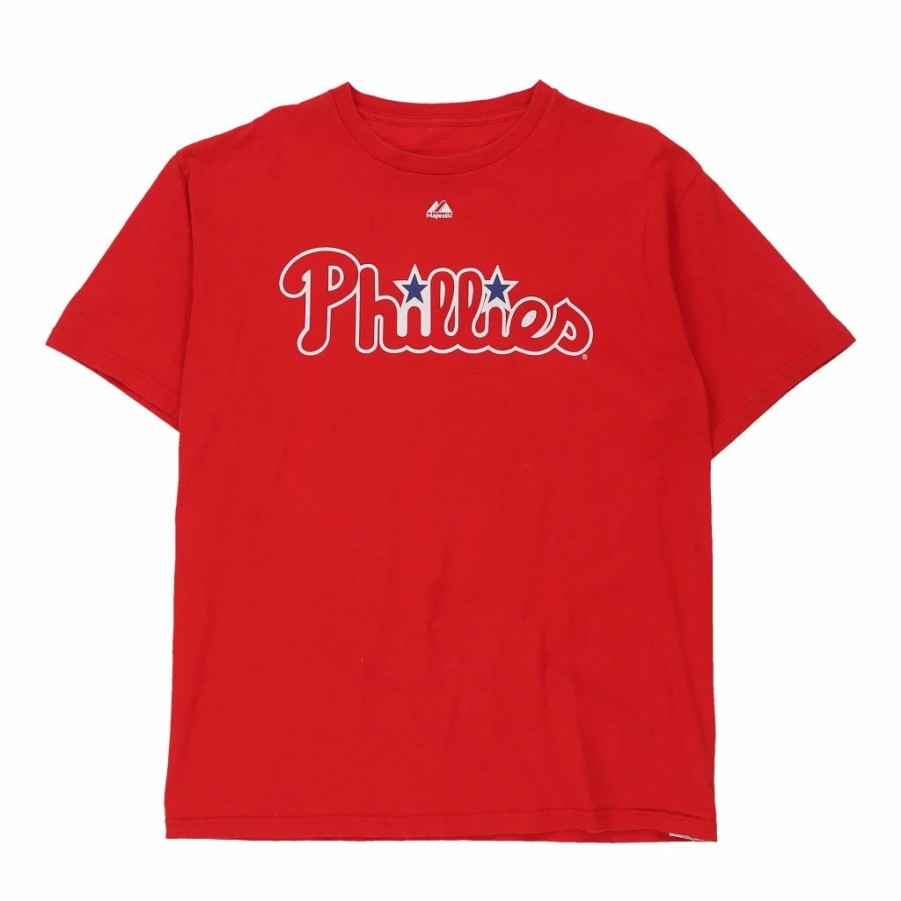 Vintage T-Shirts * | Vintage Philadelphia Phillies Majestic T-Shirt Large Red Cotton