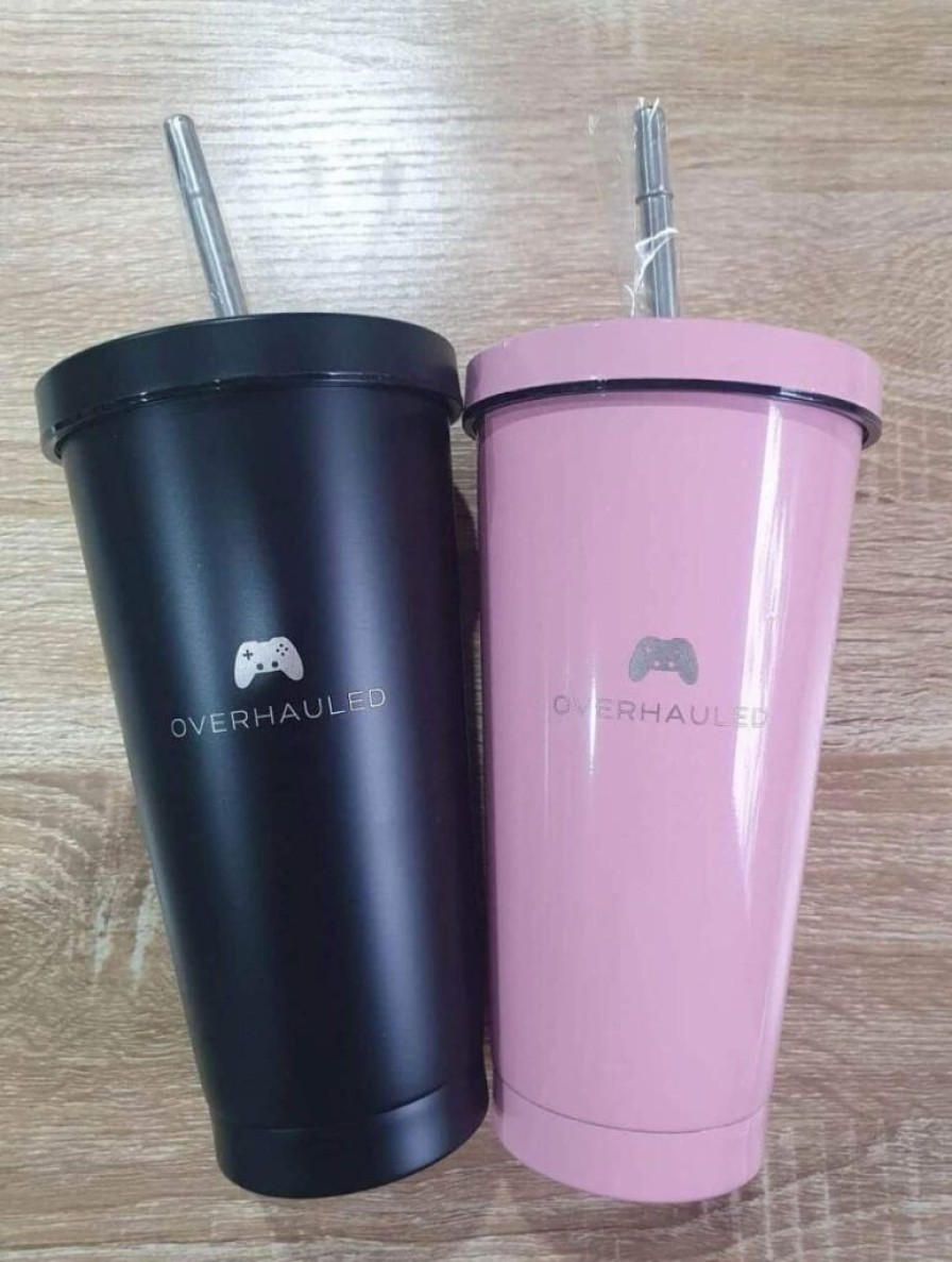 Mum Friendly * | Pink & Black Milkshake Tumblers & Metal Straw 500 Ml