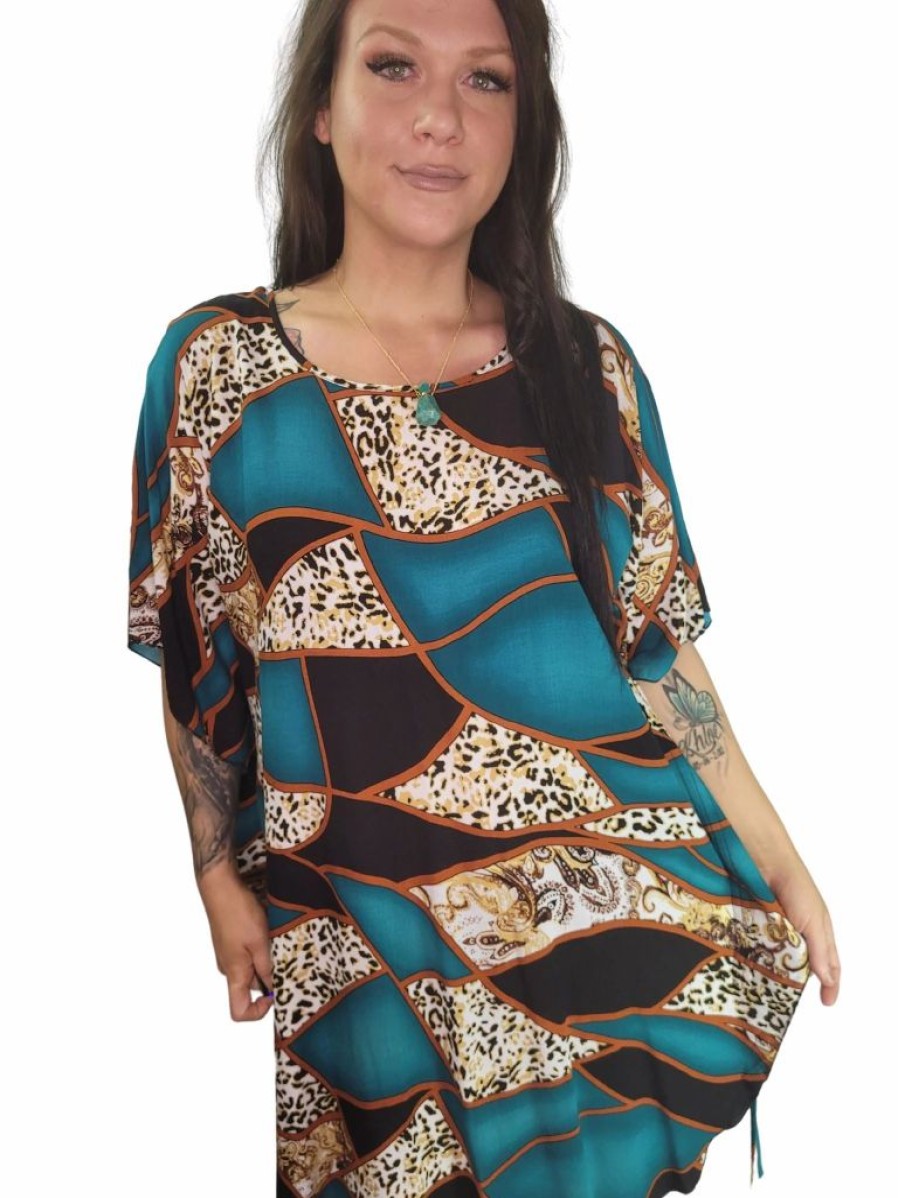 Mum Friendly * | Mystic Turquoise Leopard Luxury Kaftan Dress/Top