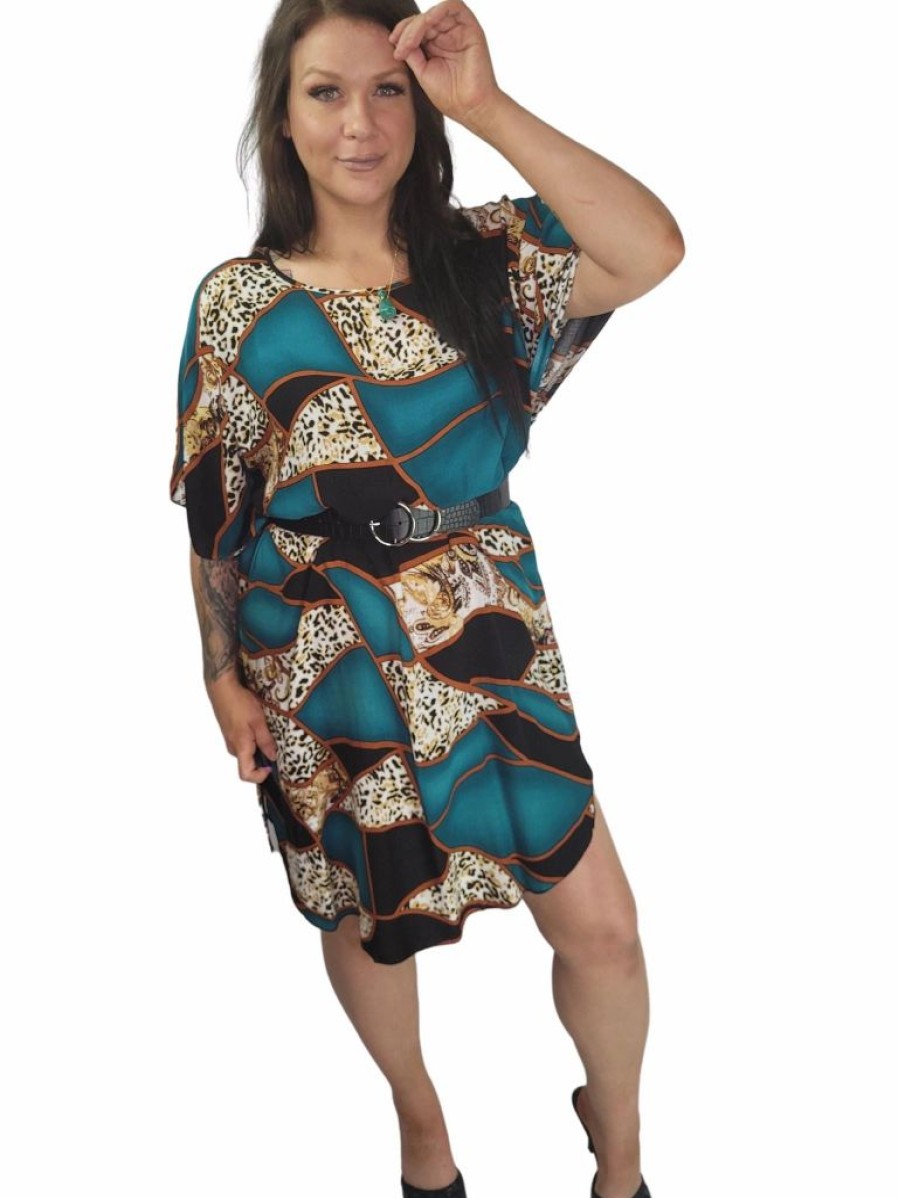 Mum Friendly * | Mystic Turquoise Leopard Luxury Kaftan Dress/Top