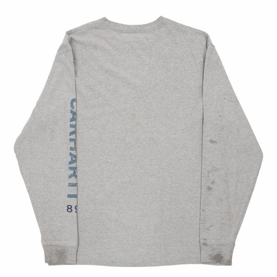 Vintage T-Shirts * | Vintage Carhartt Long Sleeve T-Shirt Medium Grey Cotton