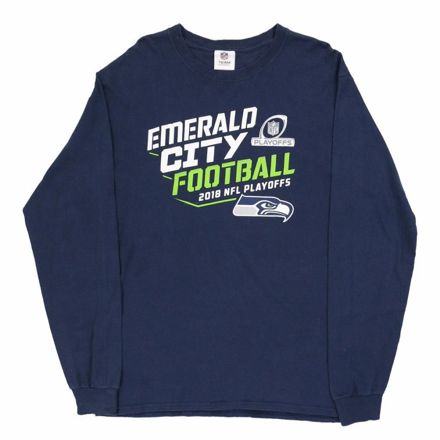 Vintage T-Shirts * | Pre-Loved Seattle Seahawks 2018 Nfl Long Sleeve T-Shirt Xl Navy Cotton