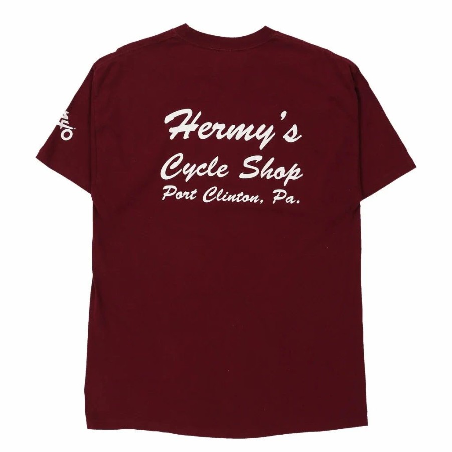 Vintage T-Shirts * | Vintage Henrys Cycle Shop Hanes T-Shirt Large Burgundy Cotton