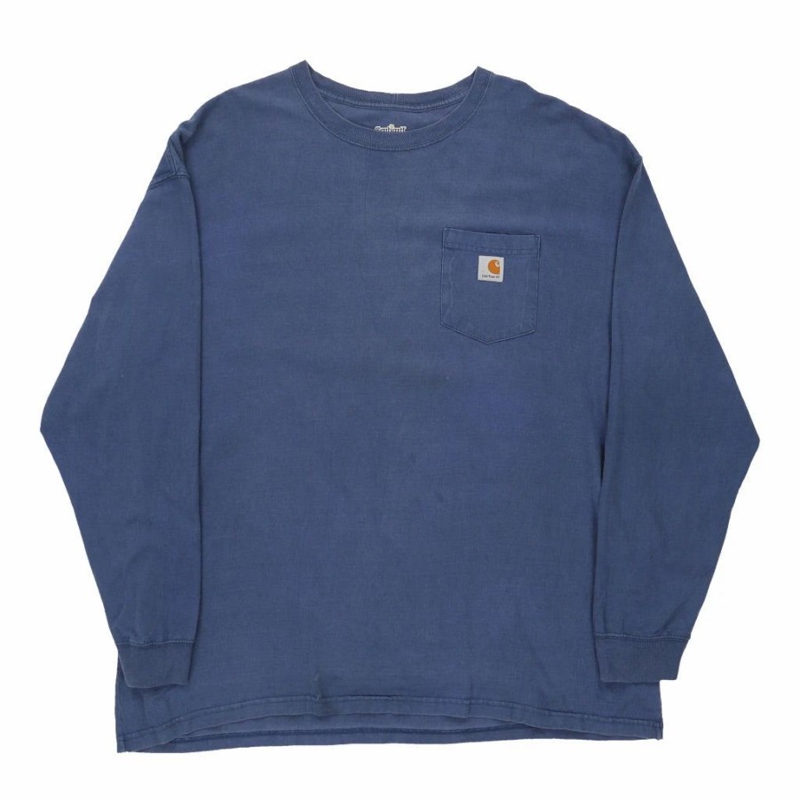 Vintage T-Shirts * | Vintage Carhartt Long Sleeve T-Shirt 2Xl Blue Cotton