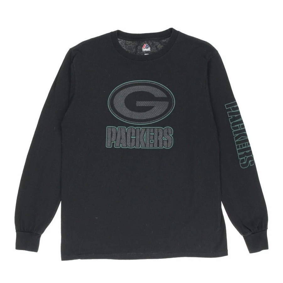 Vintage T-Shirts * | Vintage Green Bay Packers Majestic Long Sleeve T-Shirt Medium Black Cotton