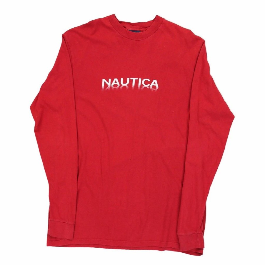 Vintage T-Shirts * | Vintage Nautica Long Sleeve T-Shirt Large Red Cotton