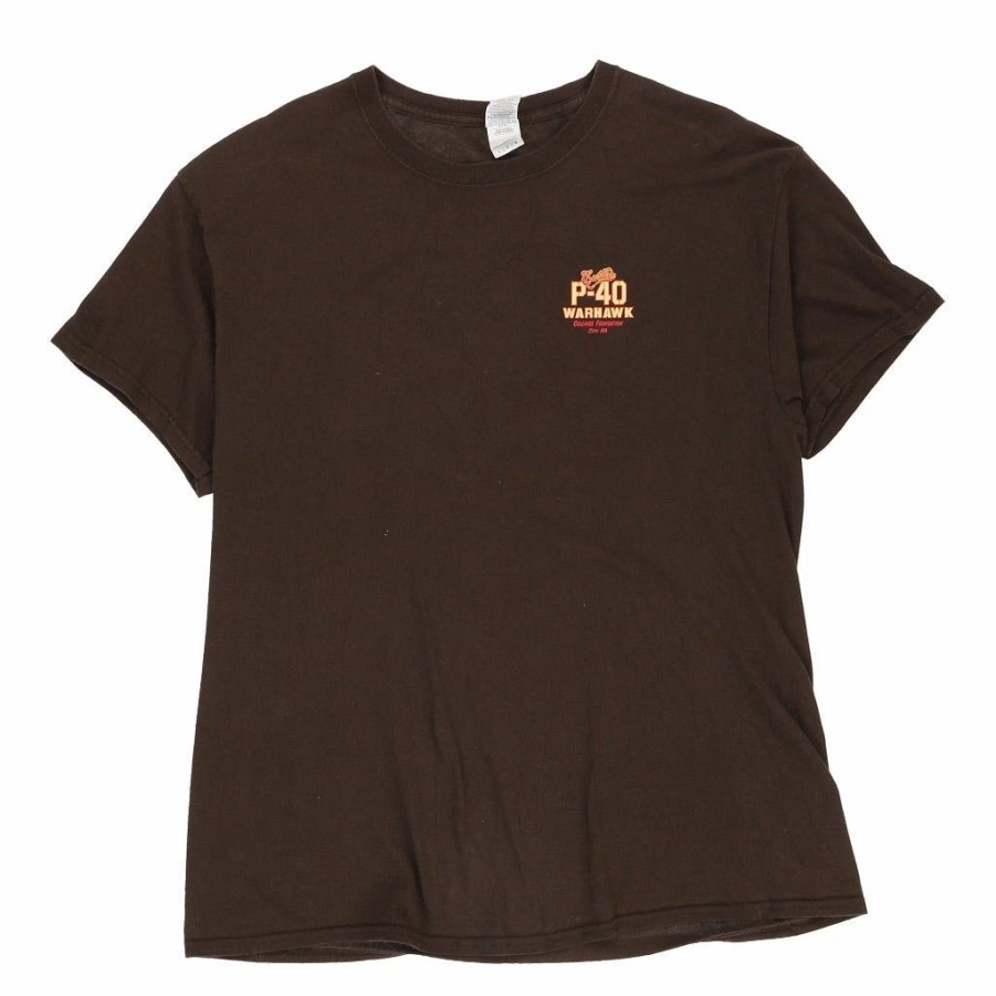 Vintage T-Shirts * | Vintage P-40 Warhawk Gildan T-Shirt Large Brown Cotton