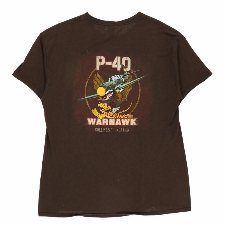 Vintage T-Shirts * | Vintage P-40 Warhawk Gildan T-Shirt Large Brown Cotton