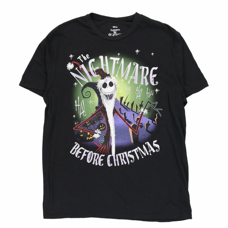 Vintage T-Shirts * | Vintage The Nightmare Before Christmas Disney T-Shirt Large Black Cotton Blend