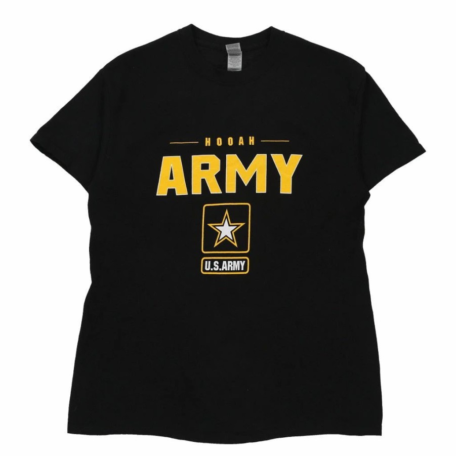 Vintage T-Shirts * | Vintage Hooah Army Gildan T-Shirt Medium Black Cotton