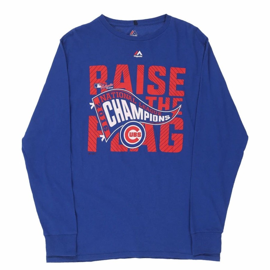 Vintage T-Shirts * | Pre-Loved Chicago Cubs Majestic Long Sleeve T-Shirt Large Blue Cotton