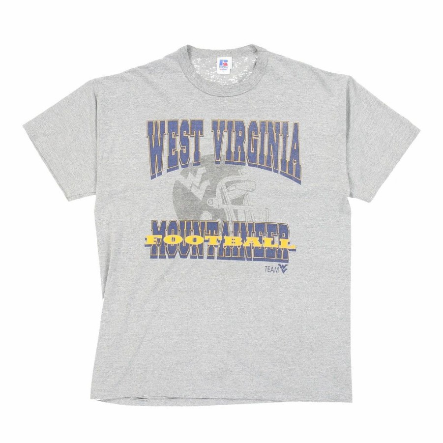 Vintage T-Shirts * | Vintage West Virginia Mountaineers Russell Athletic T-Shirt Large Grey Cotton