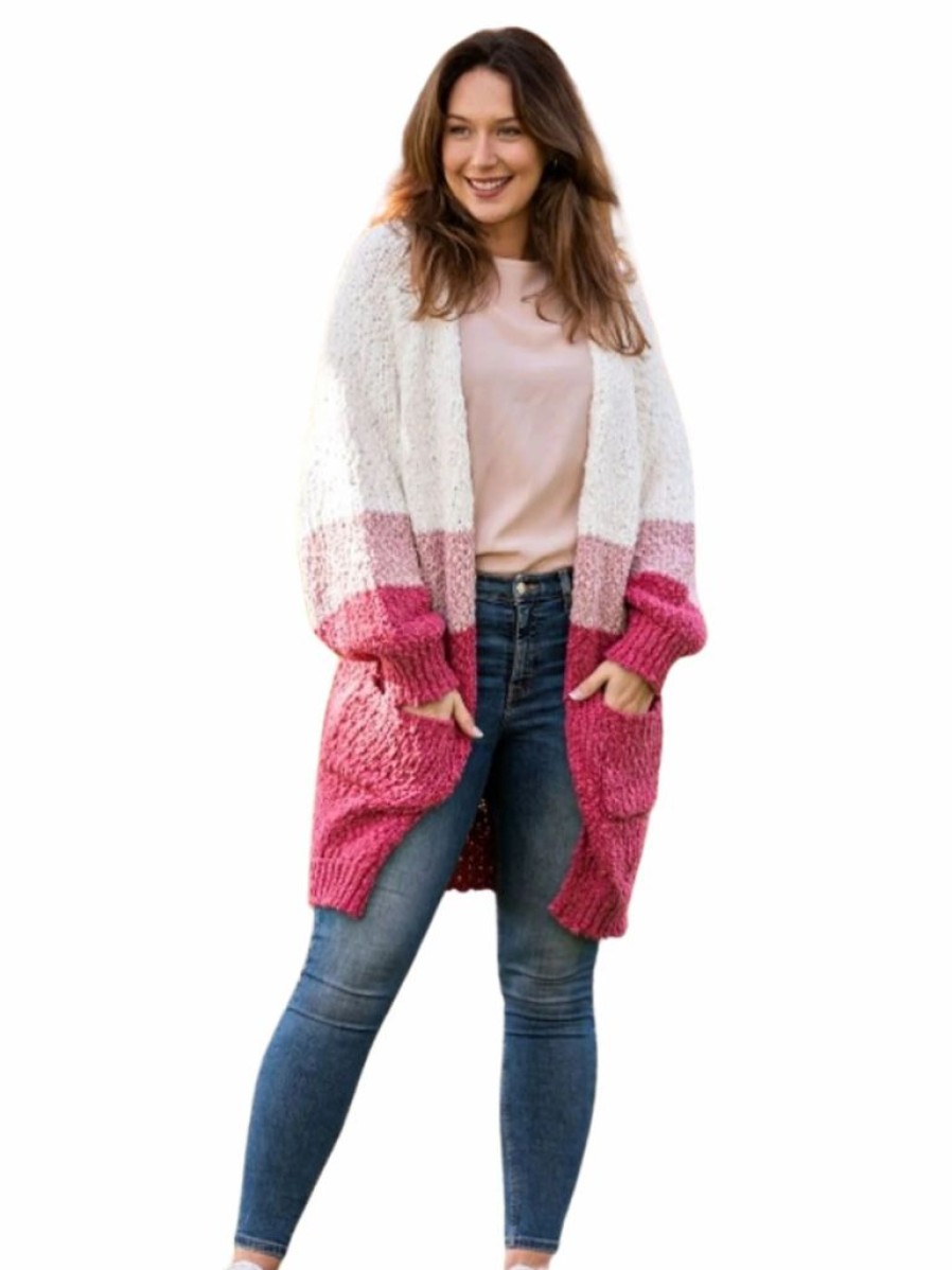 Mum Friendly * | Allision Pink & White Luxe Minky Fluffy Cardigan