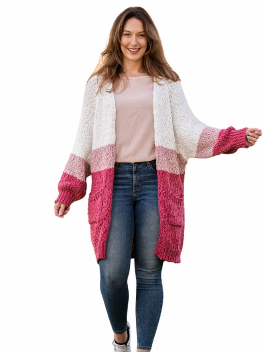 Mum Friendly * | Allision Pink & White Luxe Minky Fluffy Cardigan